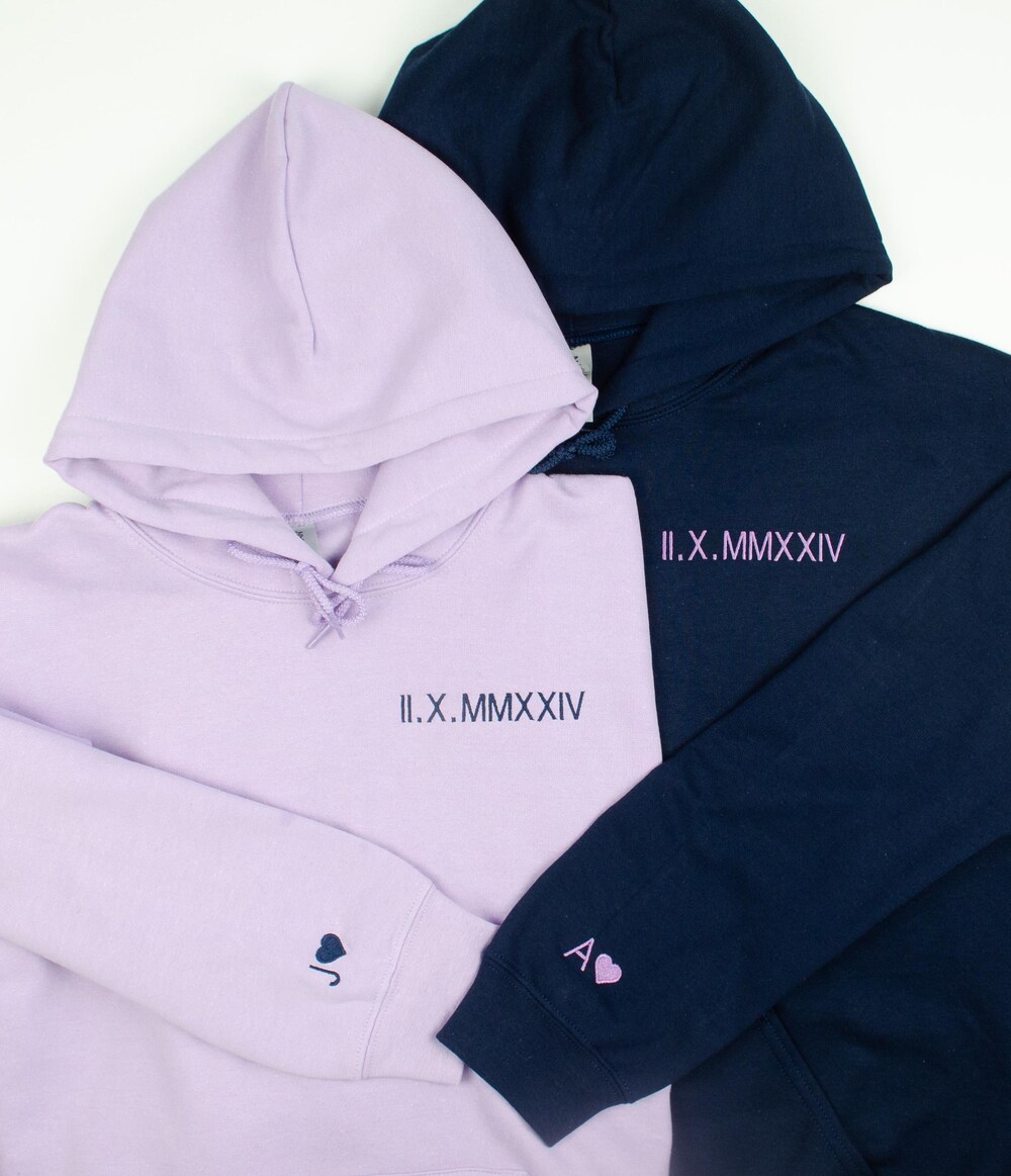 Roman Numeral Hoodie | Embroidered Couples Hoodie | Hoodie With Initials | Matching Couples Date Hoodie | Anniversary Date Hoodies Teerealmstore.Us Teeshirtsummer