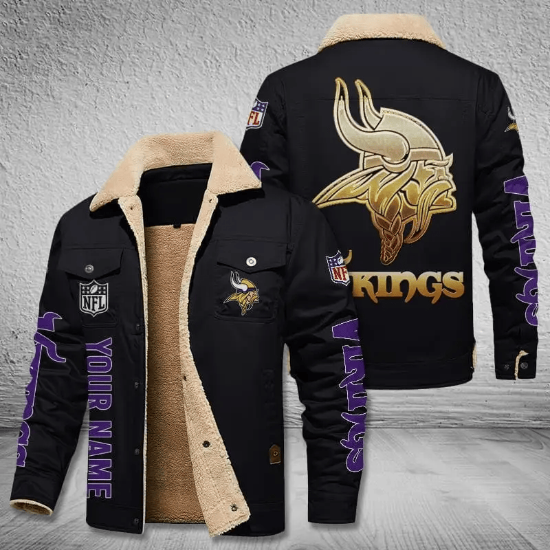 Minnesota Vikings NFL Team Personalized Name Lap Black Ver Stand Collar Jacket