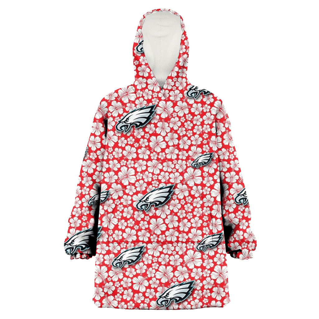 Philadelphia Eagles Tiny White Hibiscus Pattern Red Background 3D Printed Hoodie Blanket Snug Hoodie