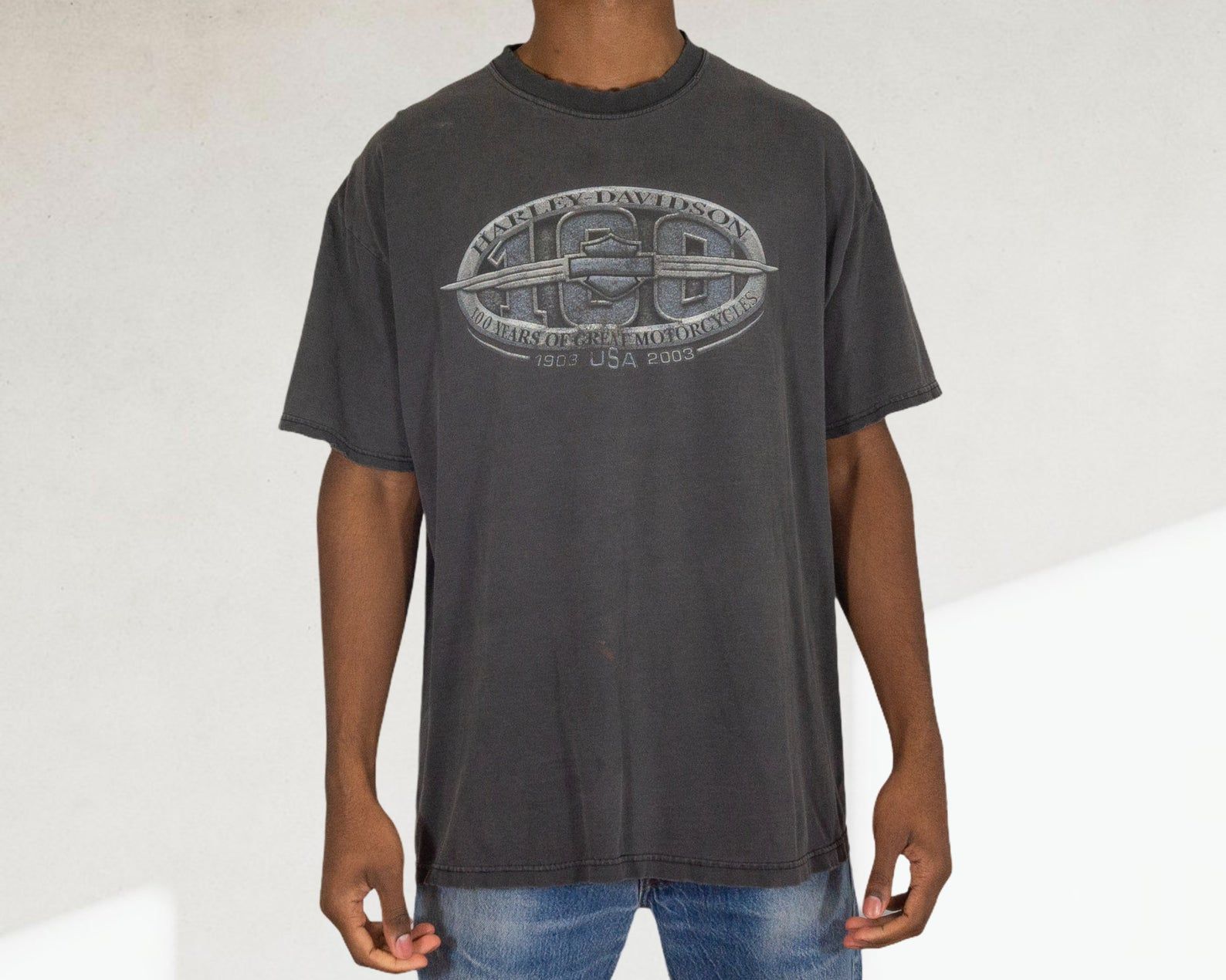 Distressed Vintage Harley Davidson T-Shirt | Faded Black | Worn Thin