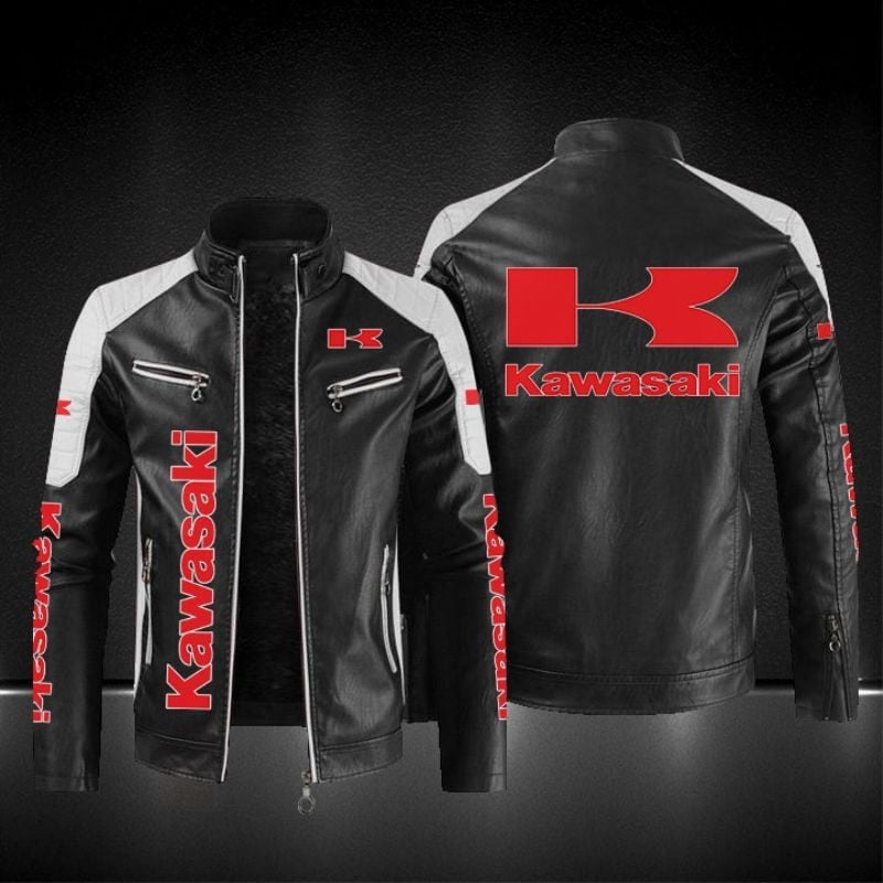 Kawasaki Logo Car Brand Block Leather Jacket