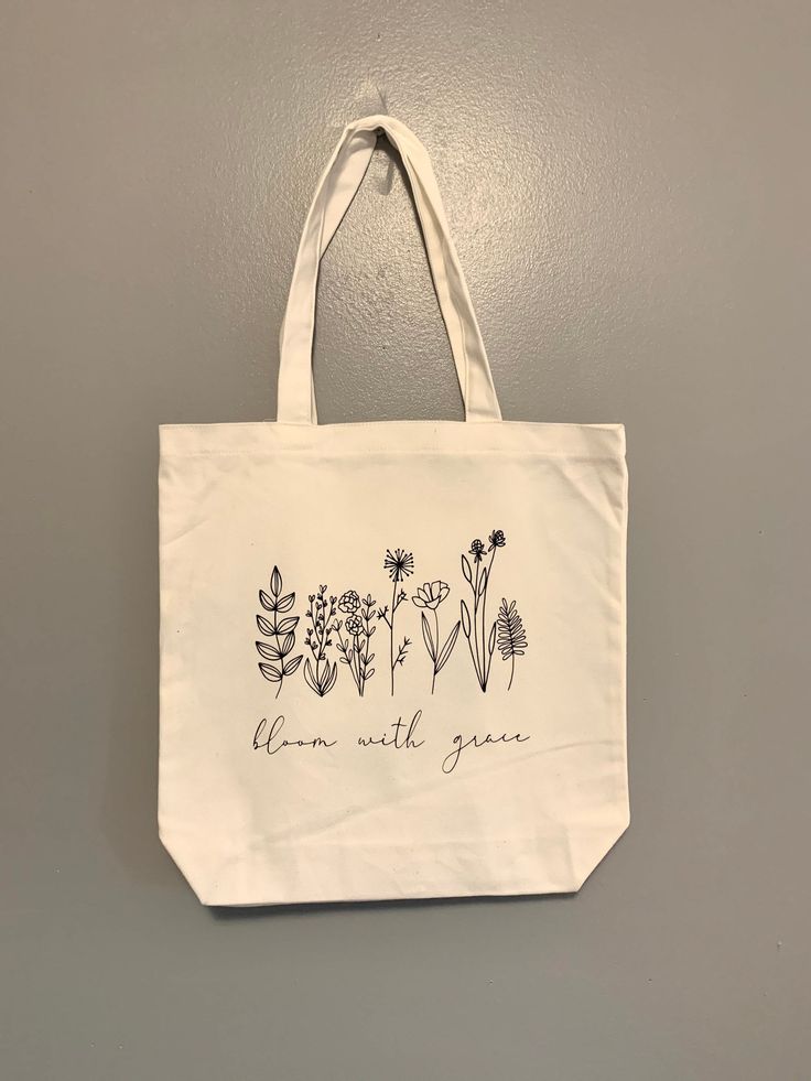 Bloom with grace reusable canvas tote bag, reusable grocery bag, reusable tote bag, floral canvas tote bag, wildflower tote bag, cute bags, Best Tote Bags Ideas, Cute Tote Bags Ideas, Tote Bag Design Ideas, Girls Tote Bag, Best Canvas Tote Bags Ideas