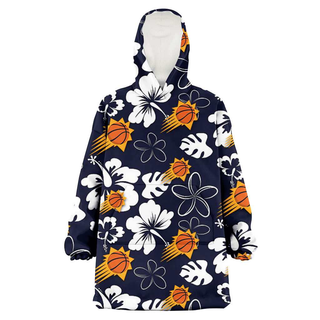 Phoenix Suns White Hibiscus Sketch Porcelain Flower Navy Background 3D Printed Hoodie Blanket Snug Hoodie