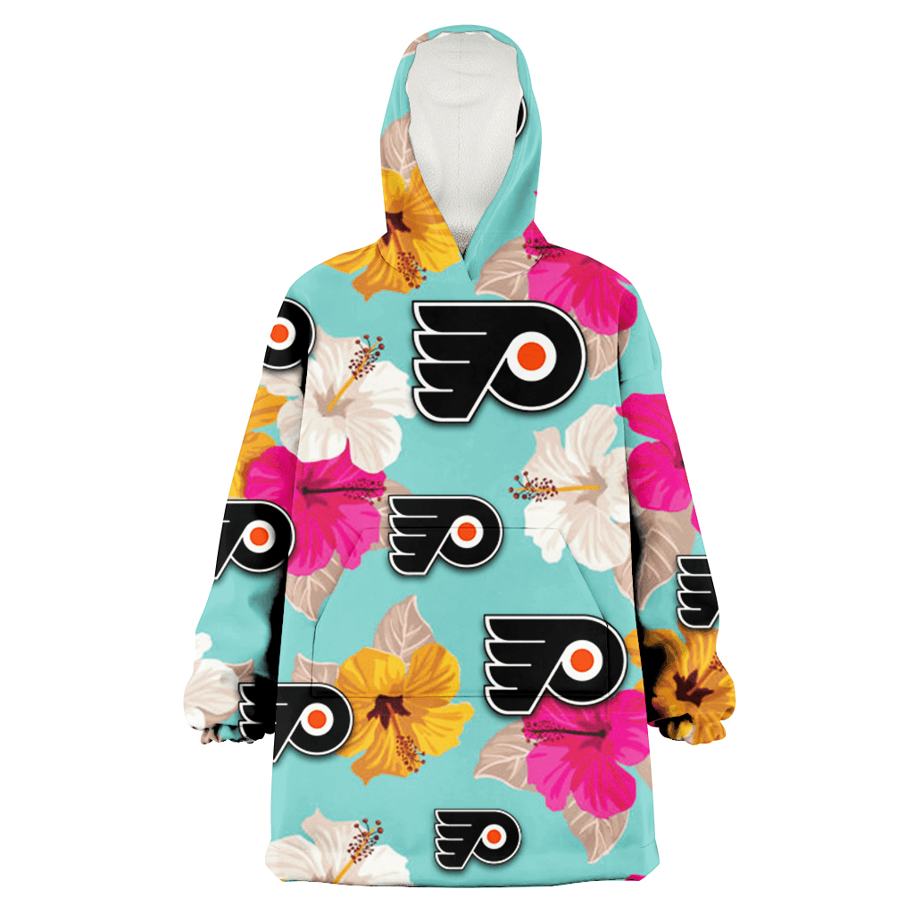 Philadelphia Flyers Pink Yellow White Hibiscus Turquoise Background 3D Printed Hoodie Blanket Snug Hoodie