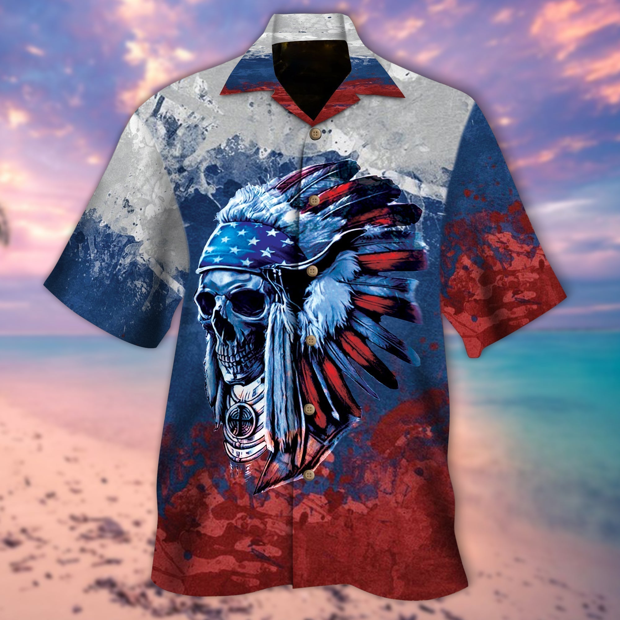 Skull Native American Hawaiian Shirt Men Women