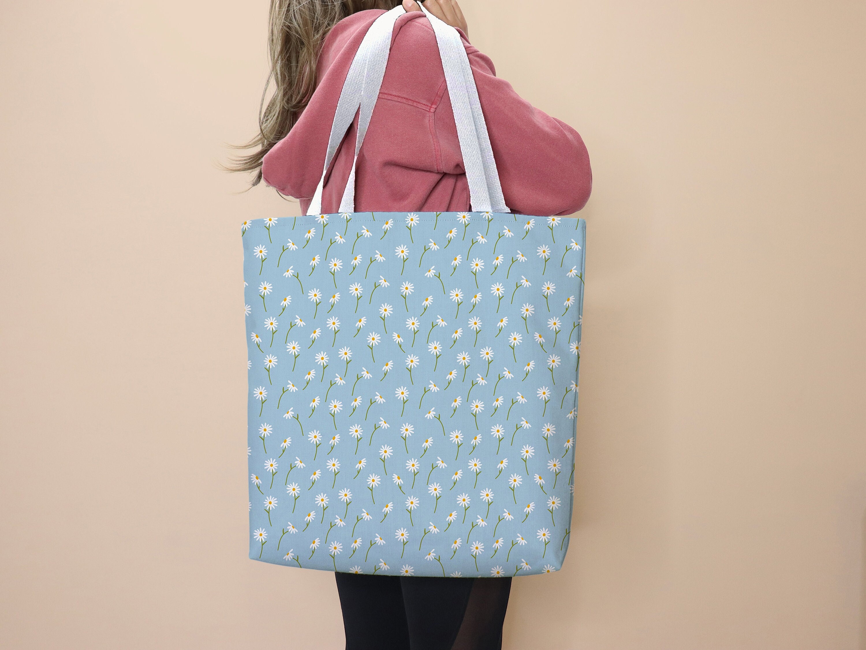 Blue Daisy Tote Bag Daisy Bag School Tote Daisy Gift for Her Cute Bag Dainty Flower Ditsy Floral Tote Grocery Tote Daisies Pastel Blue Cute