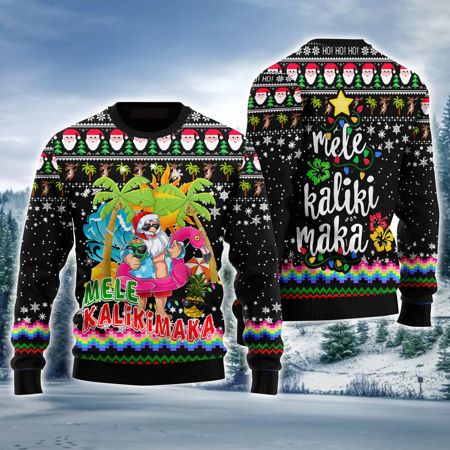 Hawaiian Santa Ugly Sweater, Mele Kalikimaka Ugly Sweater For Men & Women