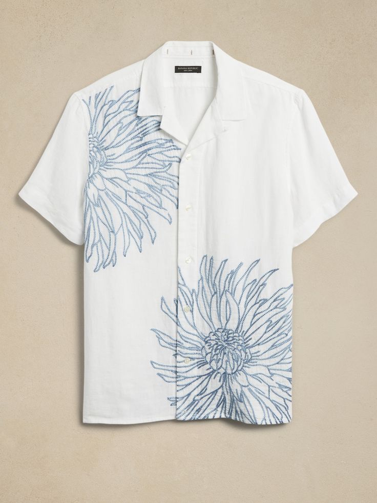 Louis Embroidered Linen Resort Shirt &hellip;