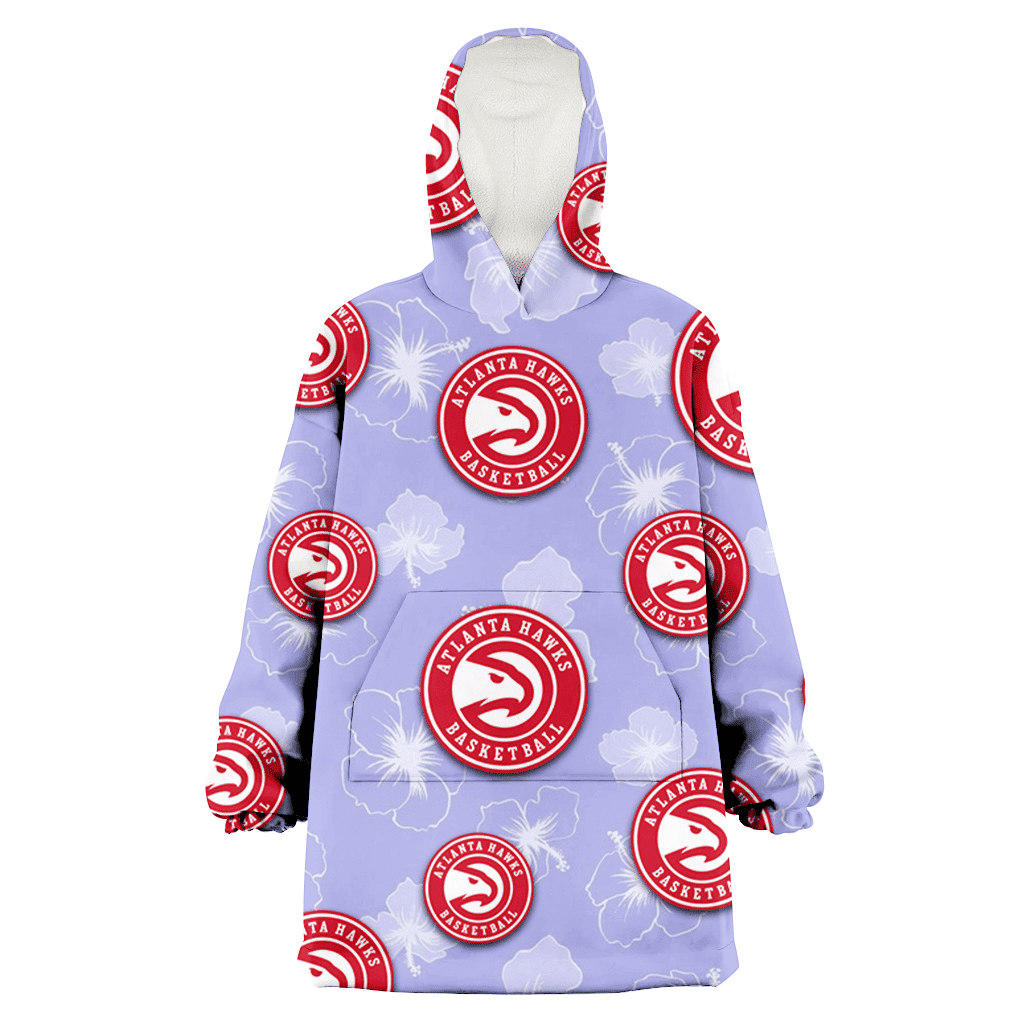 Atlanta Hawks Sketch White Hibiscus Violet Background 3D Printed Hoodie Blanket Snug Hoodie