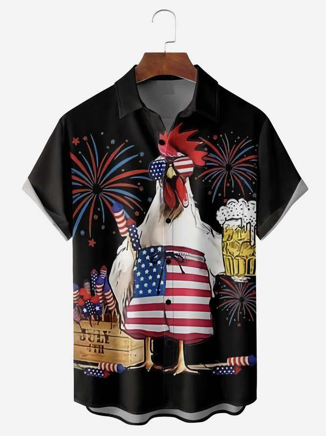 American Flag Turkey Beer Men’S Beach Hawaiian Shirt, 4Th Of July Hawaiian Shirt