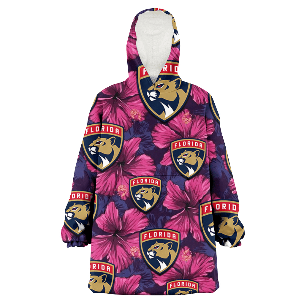 Florida Panthers Plum Vilolet Hibiscus Dark Navy Leaf Black 3D Printed Hoodie Blanket Snug Hoodie