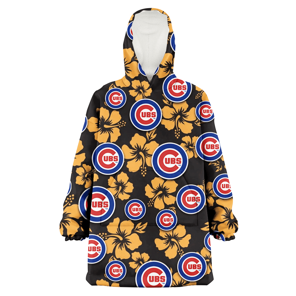 Chicago Cubs Tiny Yellow Hibiscus Black Background 3D Printed Hoodie Blanket Snug Hoodie