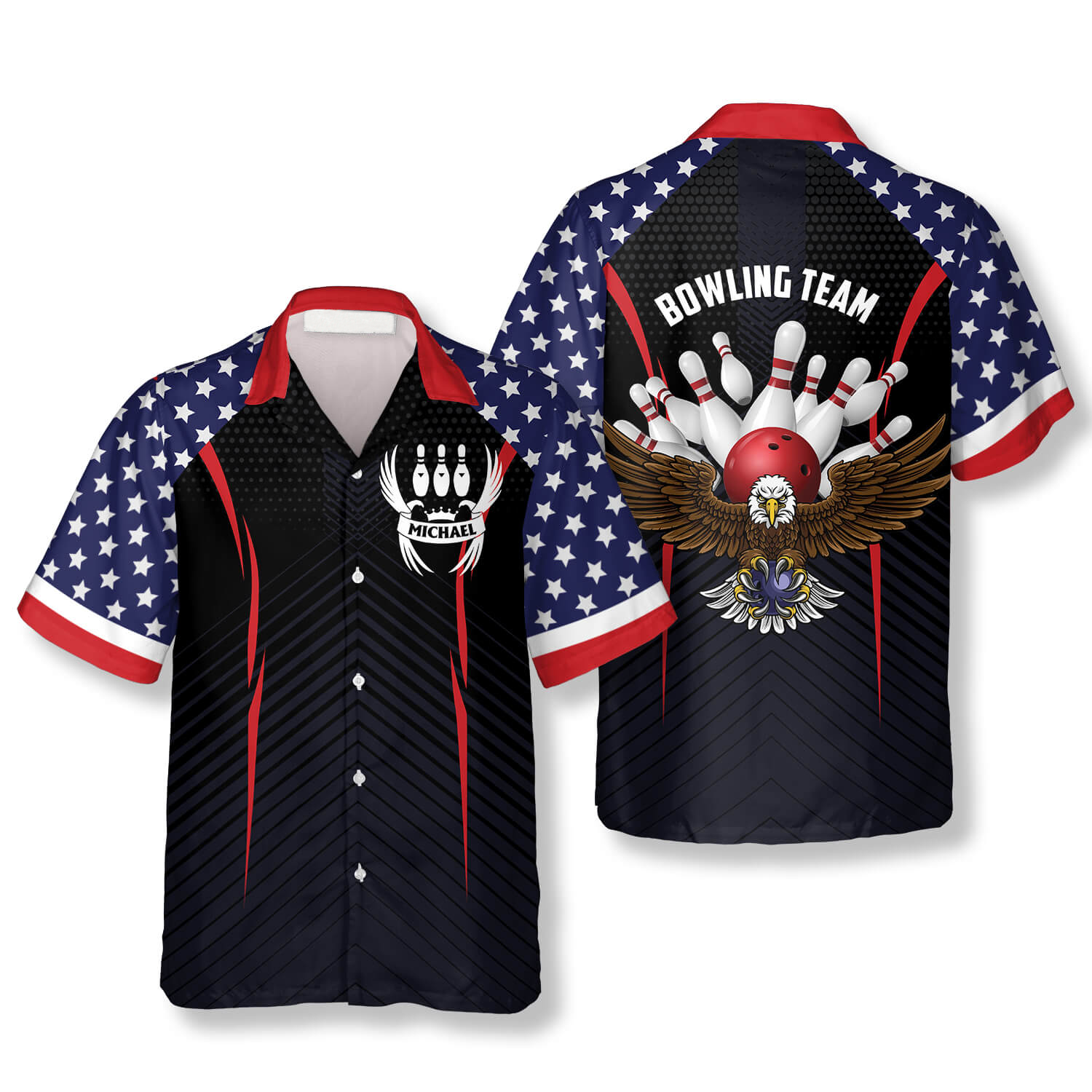 Patriotic American Flag Eagle Custom Bowling Hawaiian Shirt, Flag Usa Bowling Hawaiian Shirt