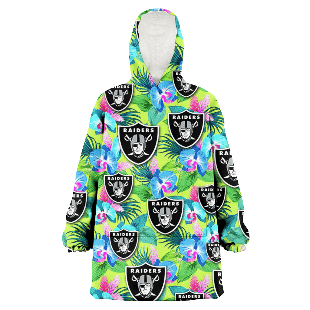 Las Vegas Raiders Blue Orchid Green Pink Leaf Green Background 3D Printed Hoodie Blanket Snug Hoodie