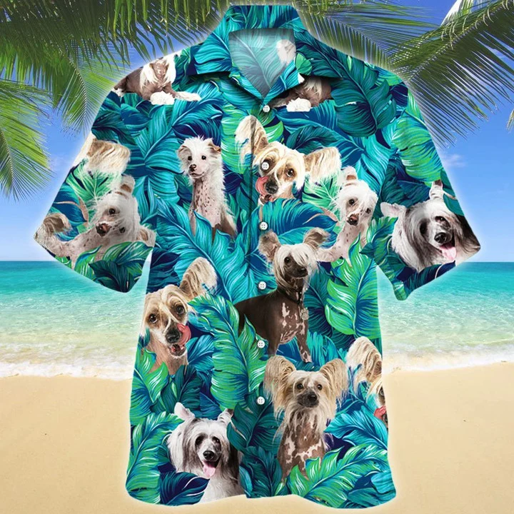 Chinese Crested Dog Lovers Gift Summer Beach Palm Tree Hawaiian Shirt