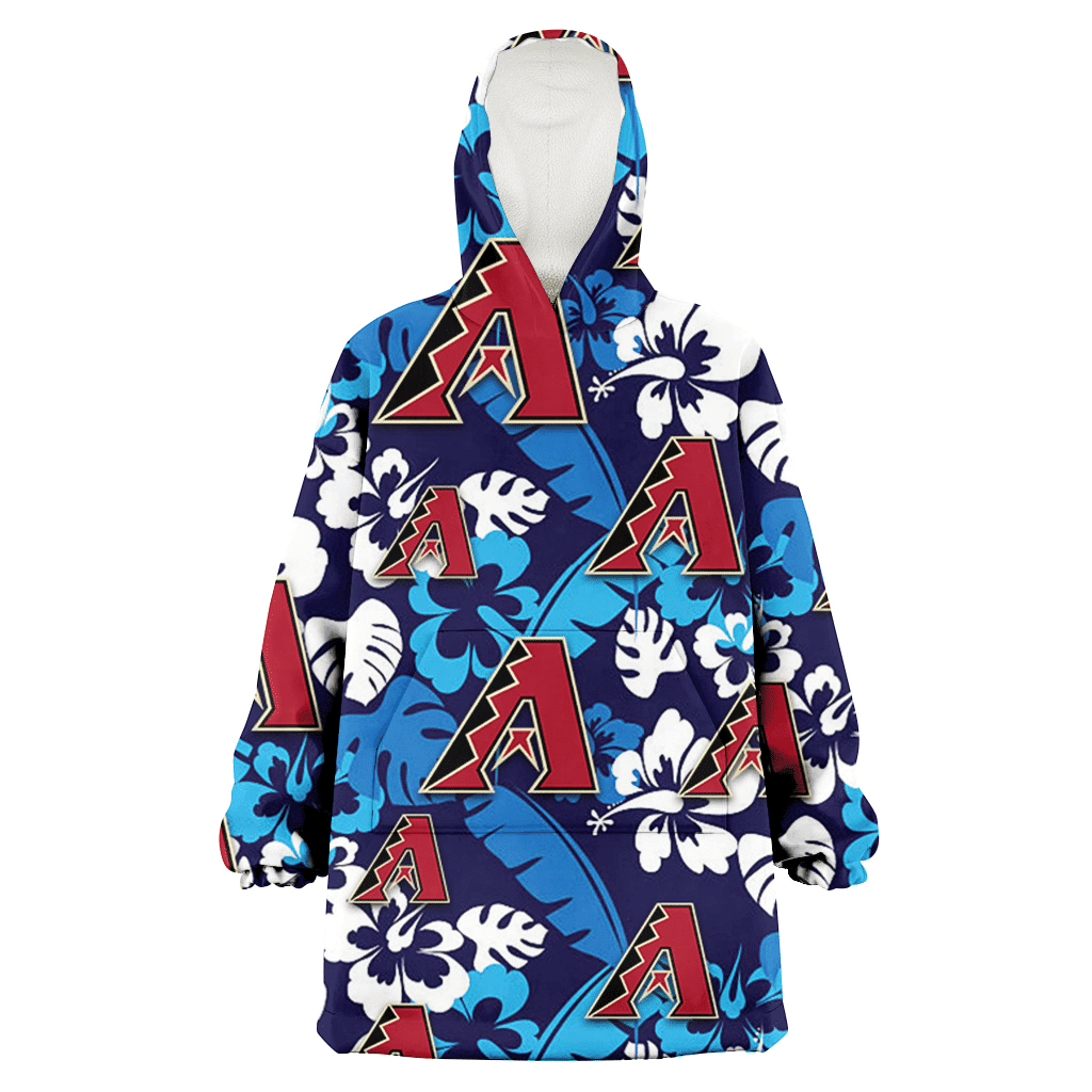 Arizona Diamondbacks Light Blue Hibiscus Banana Leaf Navy Background 3D Printed Hoodie Blanket Snug Hoodie