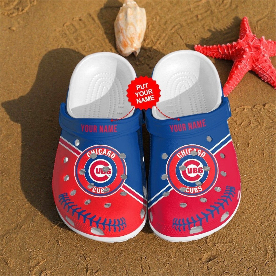 Custom Name Chicago Cubs MLB Team Logo Red And Blue Crocss Classic Clogs Shoes Ver939