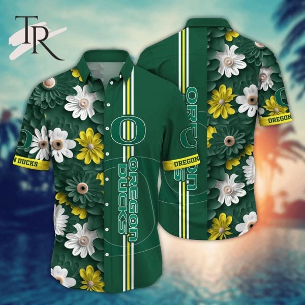 Oregon Ducks Ncaa Half Flower Half Team Logo 3D Hawaiian Shirt