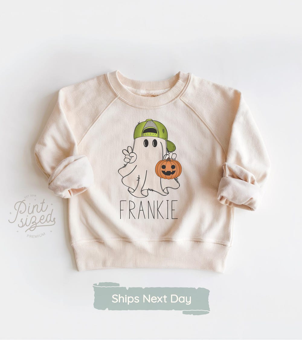 Personalized Boys Halloween Shirt - Boys Ghost Name Toddler Shirt - Custom Name Retro Halloween Natural Boys Tee - Trendy Ghost Name Shirt Bdayshirtsforwomen