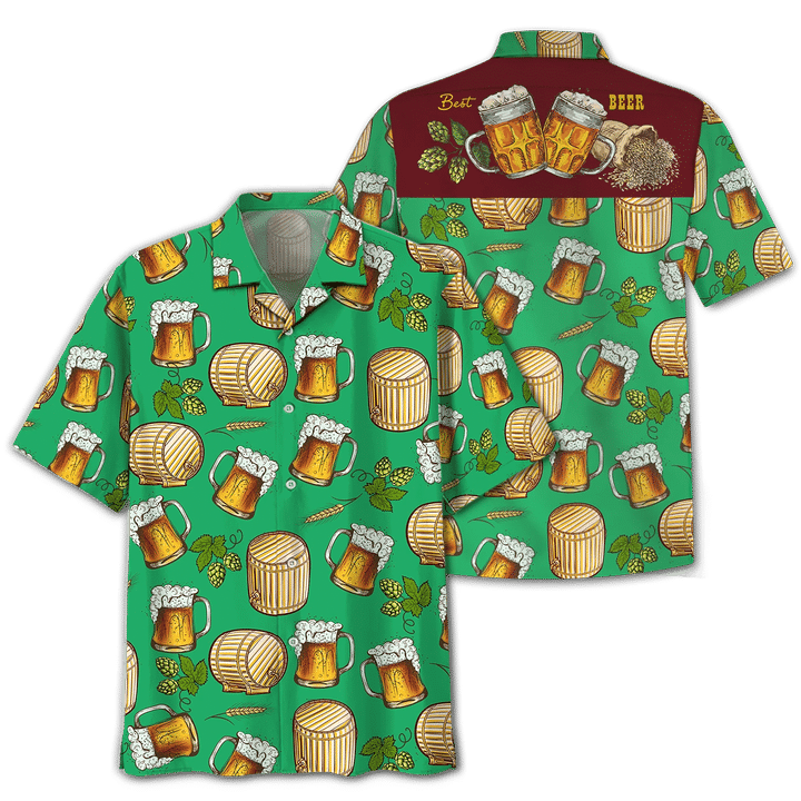 Green Theme Beer Wooden Barrel Hawaiian Shirt, Summer Aloha Hawaii Shirt For Men Women