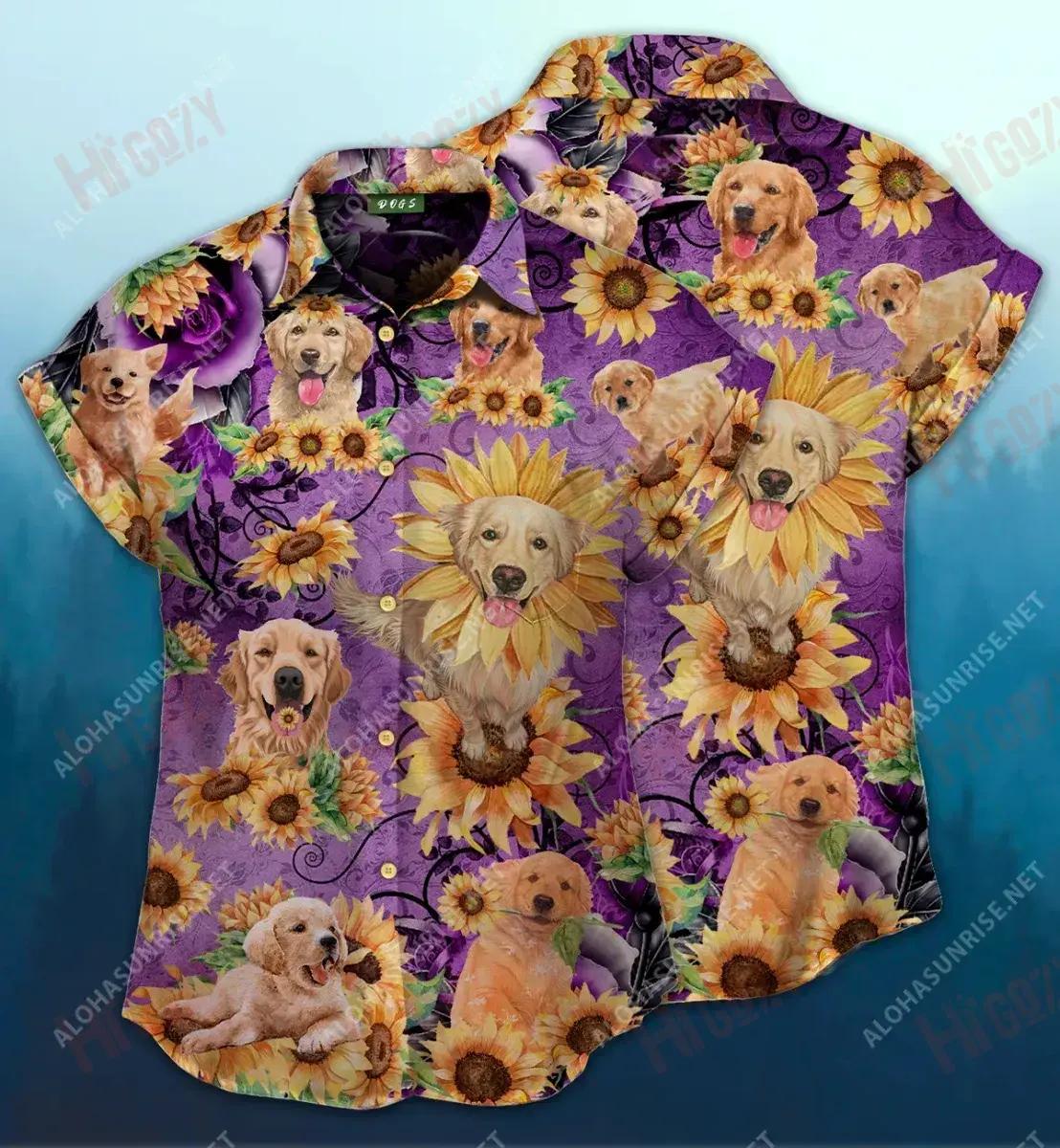 ShirtHome Sports Gifts  X-Mas Golden Retriever Be A Sunflower Short Hawaiian Shirt Ocean Short Sleeve Hawaiian Crazy Shirts Funny Hawaiian Shirts, Hawaiian Shirt Gift, Christmas Gift