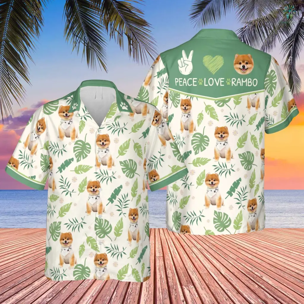 Custom Name And Image Dog Summer Hawaiian Shirt, The Dog And The Leaves Shirt, Gift For Men Women, Idea Gift For Dog Lover