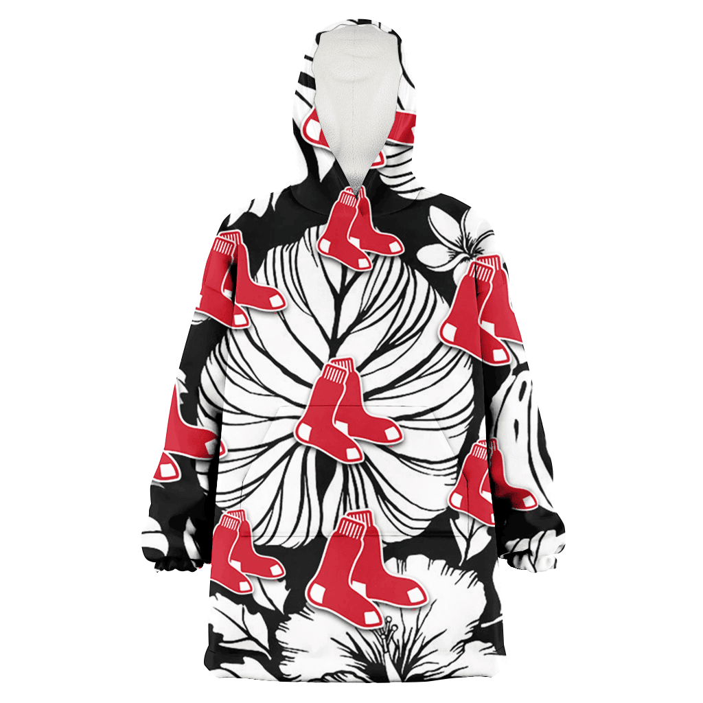 Boston Red Sox White Hibiscus Porcelain Flower Palm Leaf Black 3D Printed Hoodie Blanket Snug Hoodie