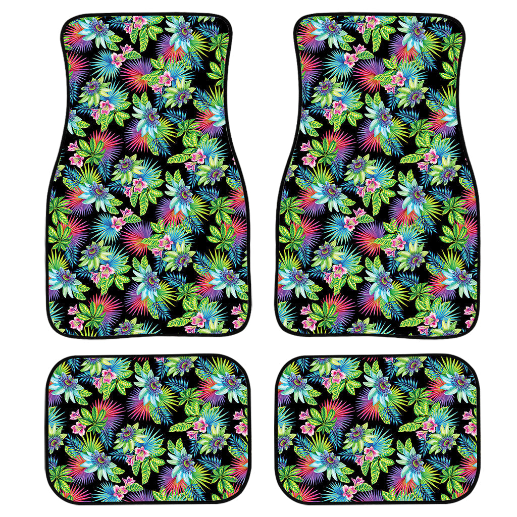 Psychedelic Hawaiian Flower Print Front And Back Car Floor Mats, Front Car Mat