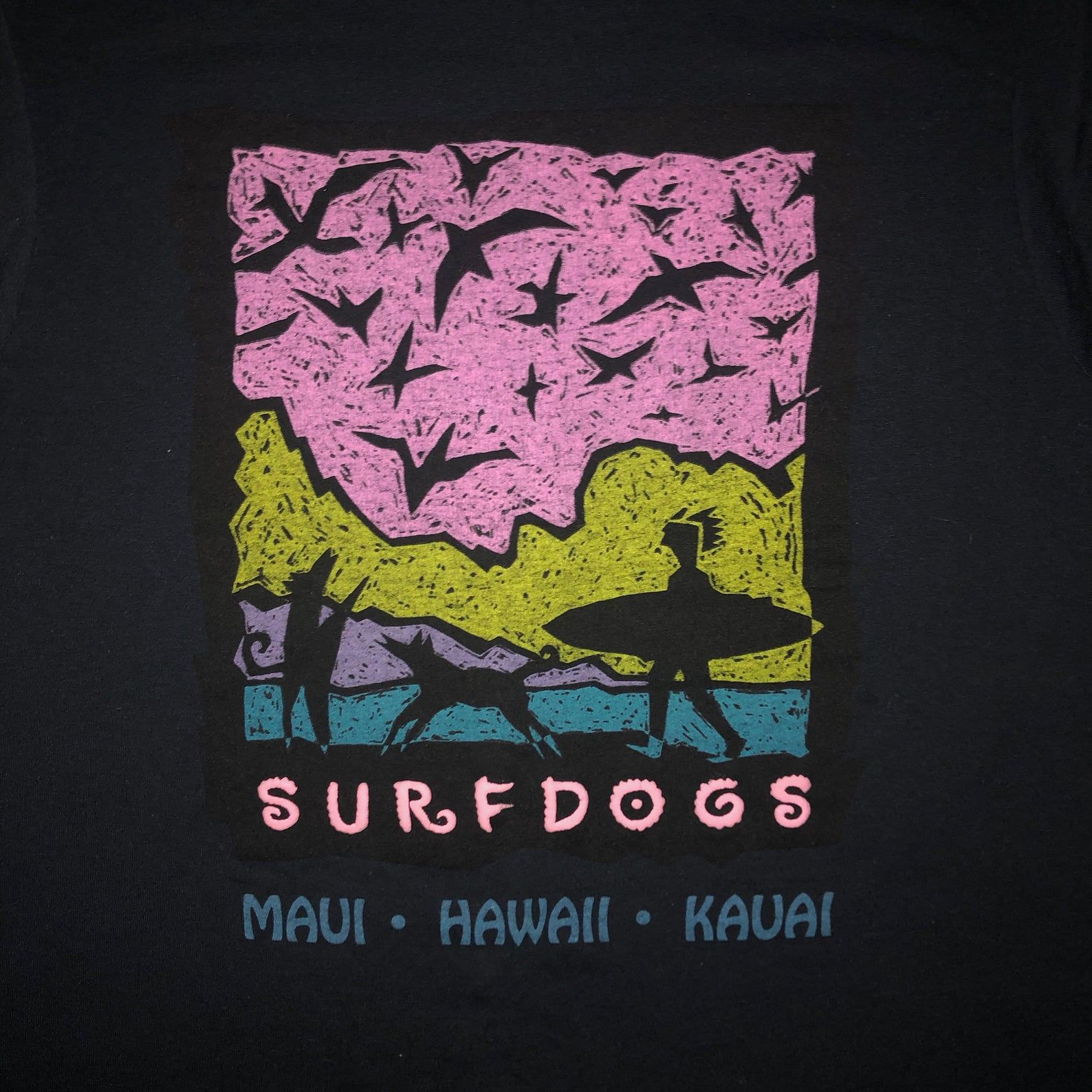 Vintage 1980S Surf Dogs Hawaii T Shirt Tourist Maui Kaui Surfing Skate Skateboarding Neon