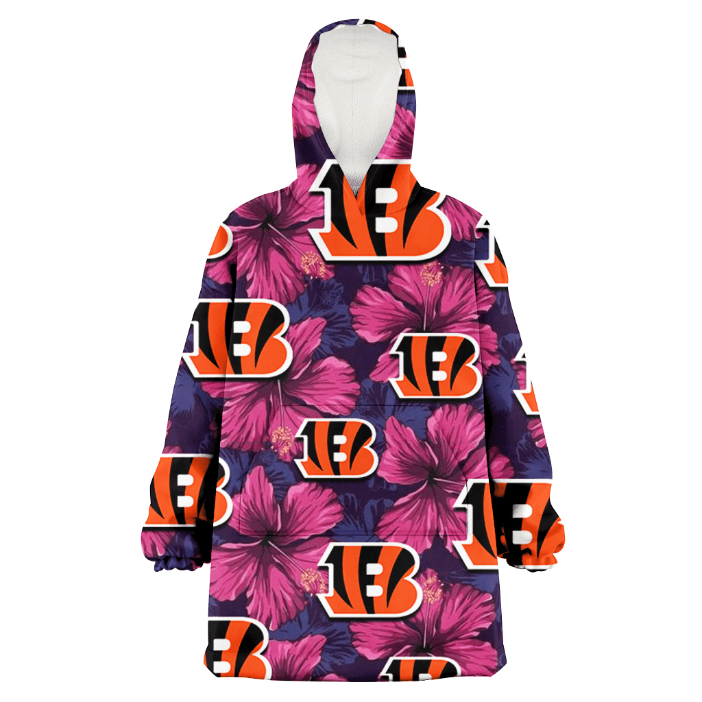 Cincinnati Bengals Plum Vilolet Hibiscus Dark Navy Leaf Black 3D Printed Hoodie Blanket Snug Hoodie