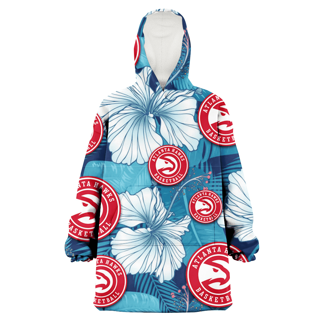 Atlanta Hawks White Hibiscus Turquoise Banana Leaf Navy Background 3D Printed Hoodie Blanket Snug Hoodie