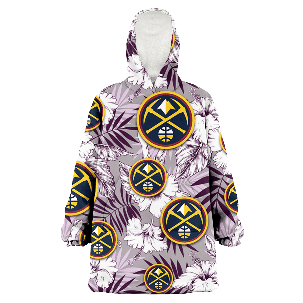 Denver Nuggets White Hibiscus Violet Leaves Light Grey Background 3D Printed Hoodie Blanket Snug Hoodie