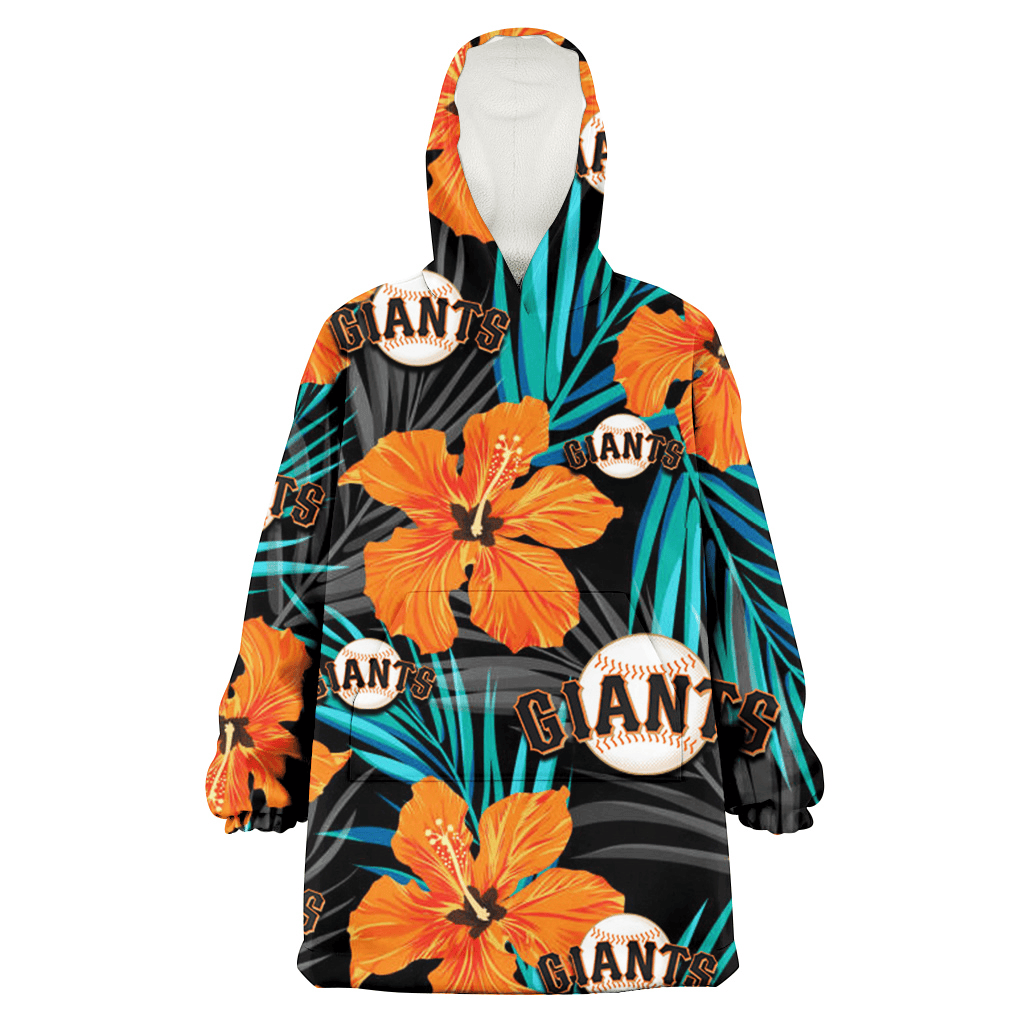 San Francisco Giants Orange Hibiscus Blue Gray Leaf Black Background 3D Printed Hoodie Blanket Snug Hoodie