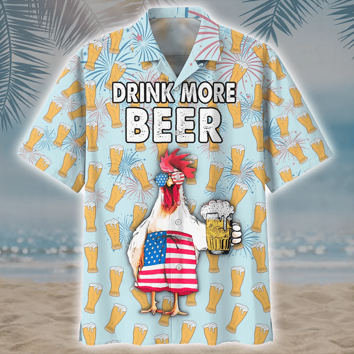 Chicken And Beer Watercolor Hawaiian Shirt, Aloha Shirt Hawaii, Hawaii Shirts Mens