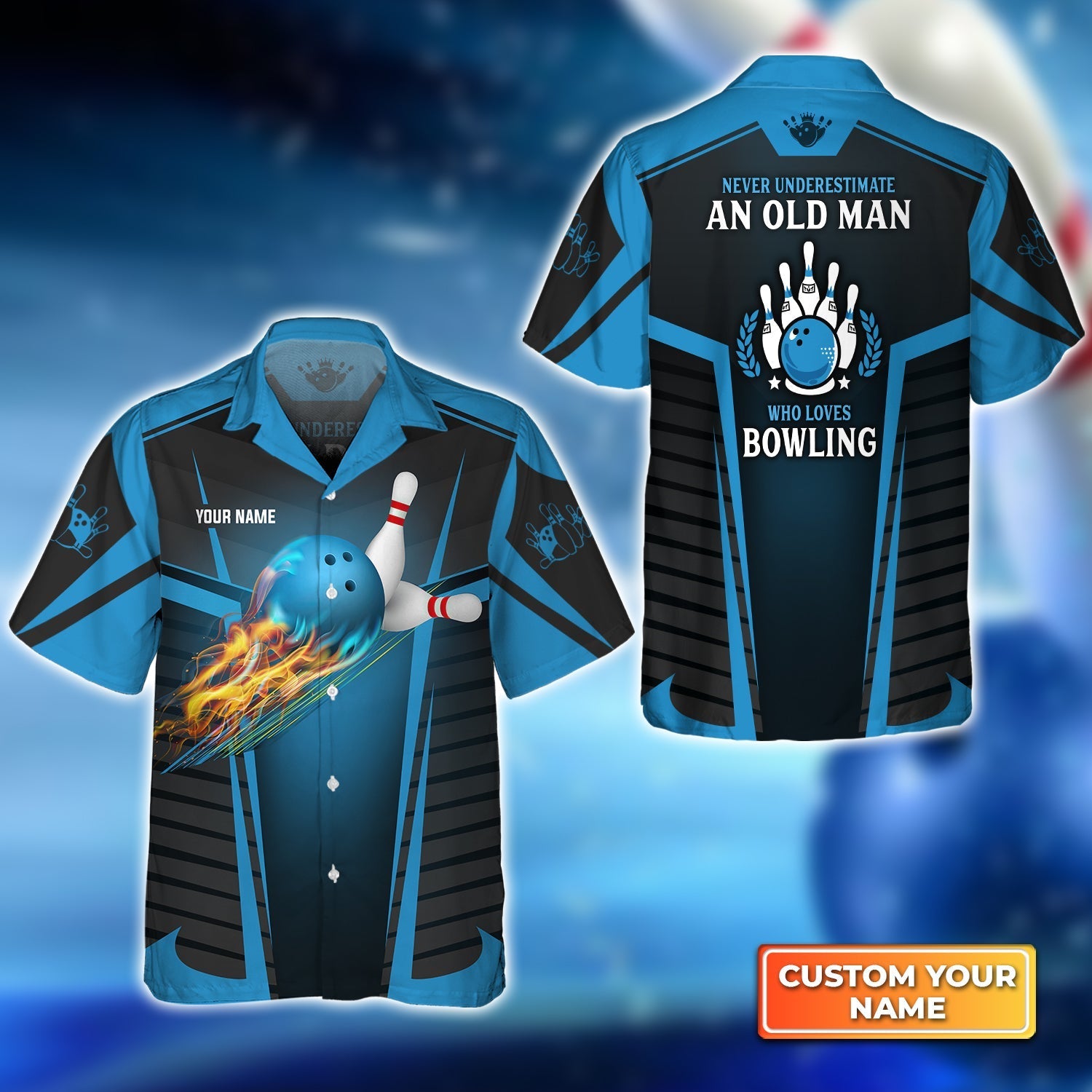 Never Underestimate An Old Man Who Loves Bowling Personalized Name 3D Hawaiian Shirt