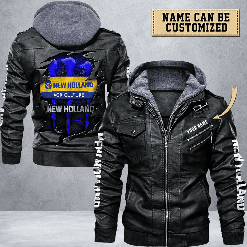 New Holland Zip Leather Jacket With Hood