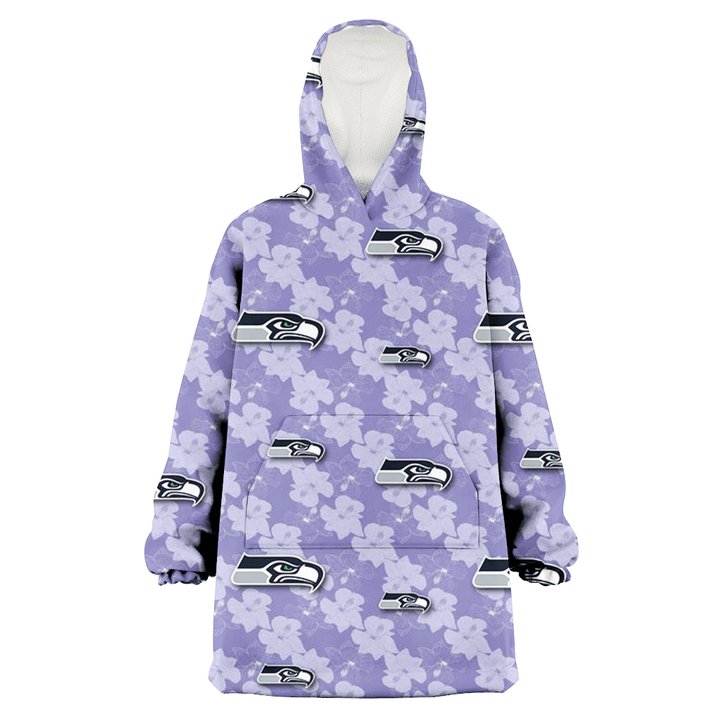 Seattle Seahawks Light Purple Hibiscus Pattern Stripe Powder Purple 3D Printed Hoodie Blanket Snug Hoodie