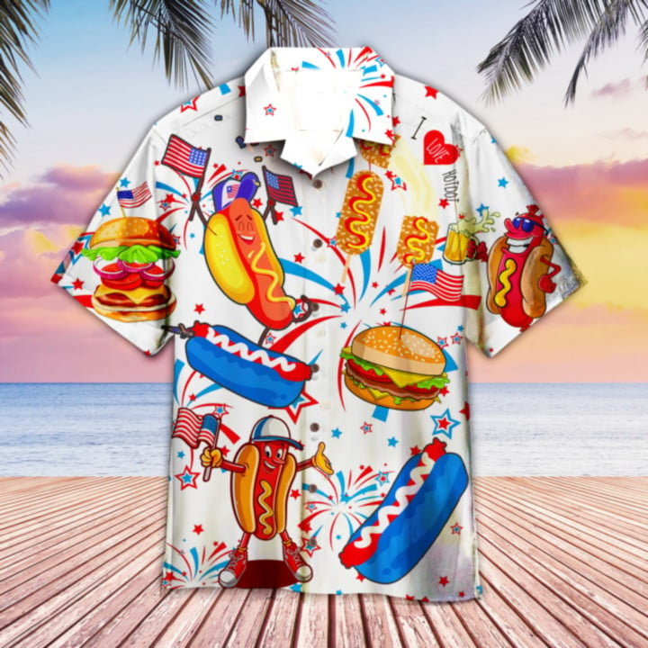 Funny American Hot Dog 4Th Of July Independence Day Hawaiian Shirt For Men And Women, Hot Dog Hawaiian Shirt