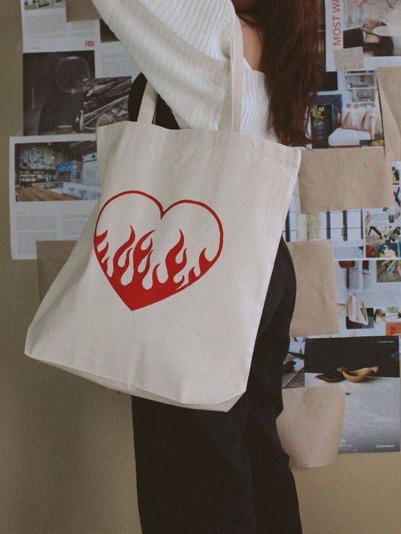 Fire Heart Aesthetic Tote Bag