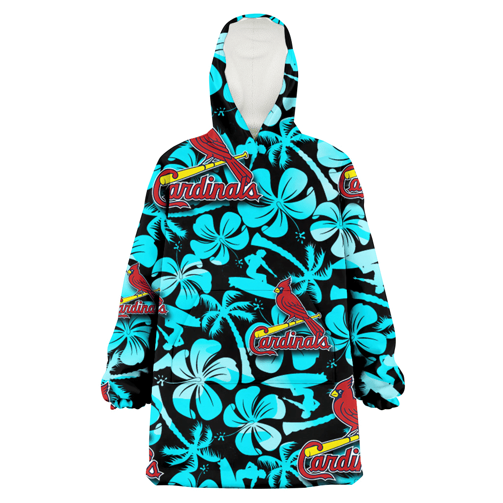 St. Louis Cardinals Blue Hibiscus Blue Coconut Tree Black Background 3D Printed Hoodie Blanket Snug Hoodie