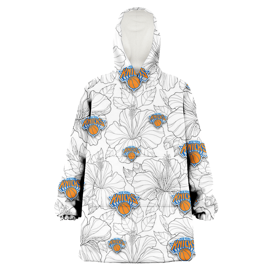 New York Knicks Sketch Hibiscus White Background 3D Printed Hoodie Blanket Snug Hoodie