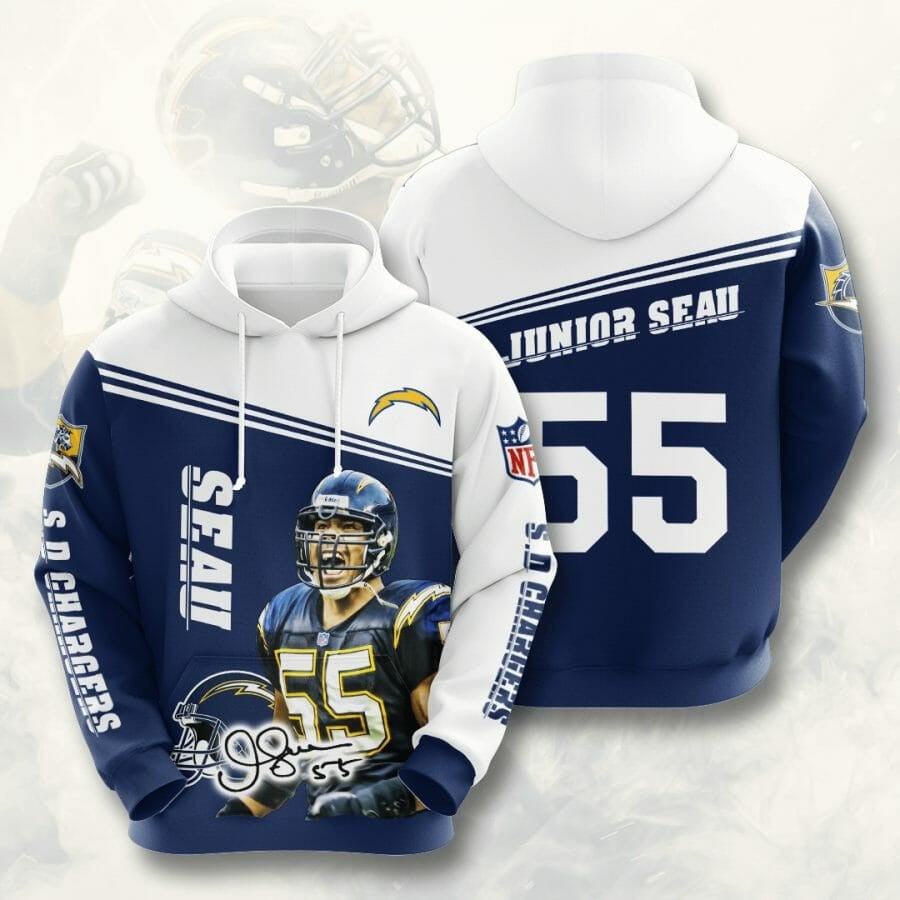 Sport-Team Los Angeles Chargers Junior Seau Navy Blue White Pullover Hoodie Aop Shirt