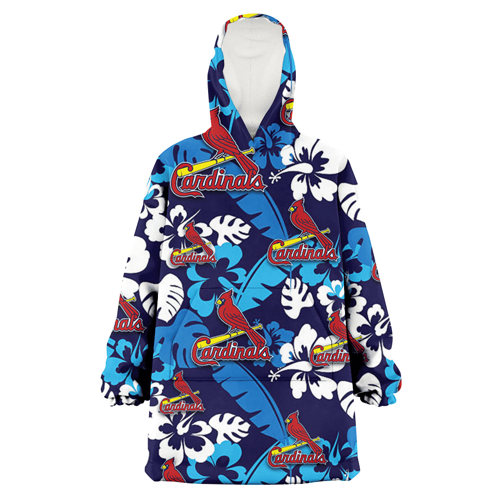 St. Louis Cardinals Light Blue Hibiscus Banana Leaf Navy Background 3D Printed Hoodie Blanket Snug Hoodie