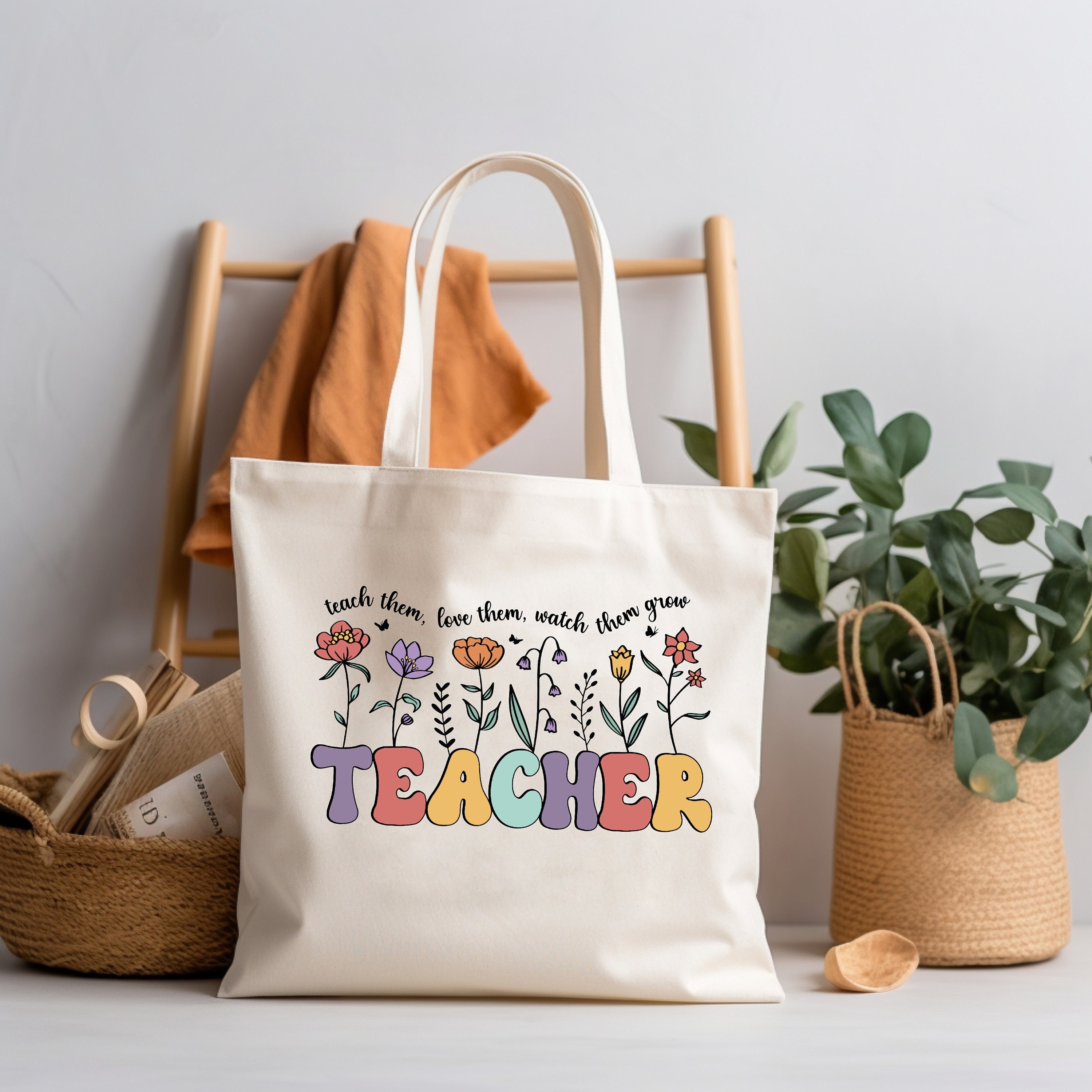 Teacher Tote Bag, Teacher Gift, School Staff Bag, Wildflowers Teacher Bag, Teach Them Tote Bag, Floral Teacher Bag, Christmas Gift