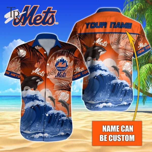 Custom Name Mlb New York Mets Tropical Beach Whale 3D Hawaiian Shirt