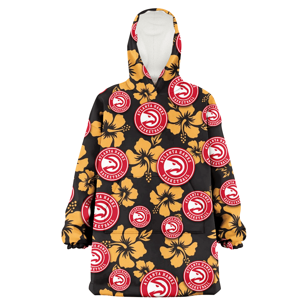 Atlanta Hawks Tiny Yellow Hibiscus Black Background 3D Printed Hoodie Blanket Snug Hoodie