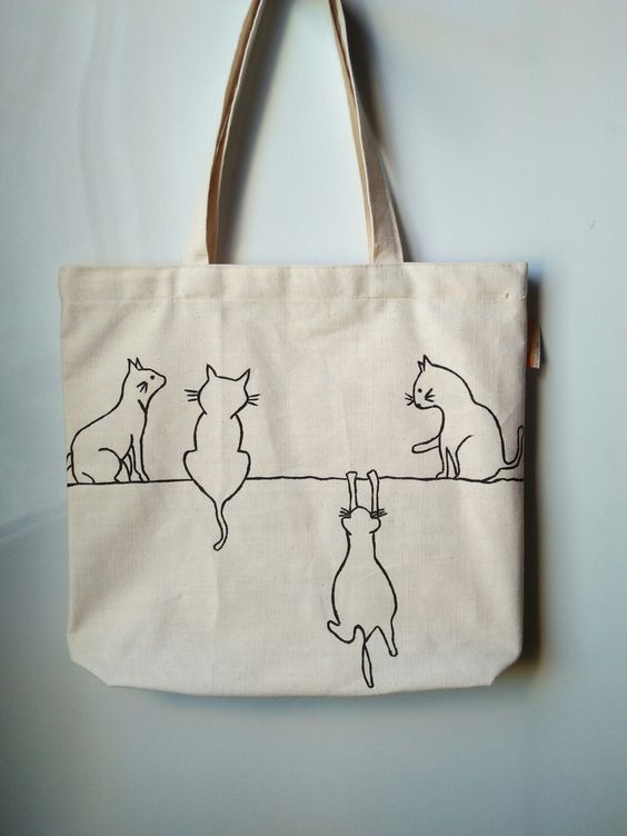 Cat Cute Tote bag, Canvas Tote Bags, Tote Bag Design, Tote Bag Idea