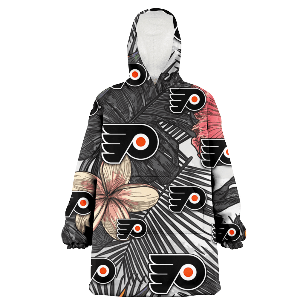 Philadelphia Flyers Pink Sketch Hibiscus Gray Palm Leaf White Background 3D Printed Hoodie Blanket Snug Hoodie