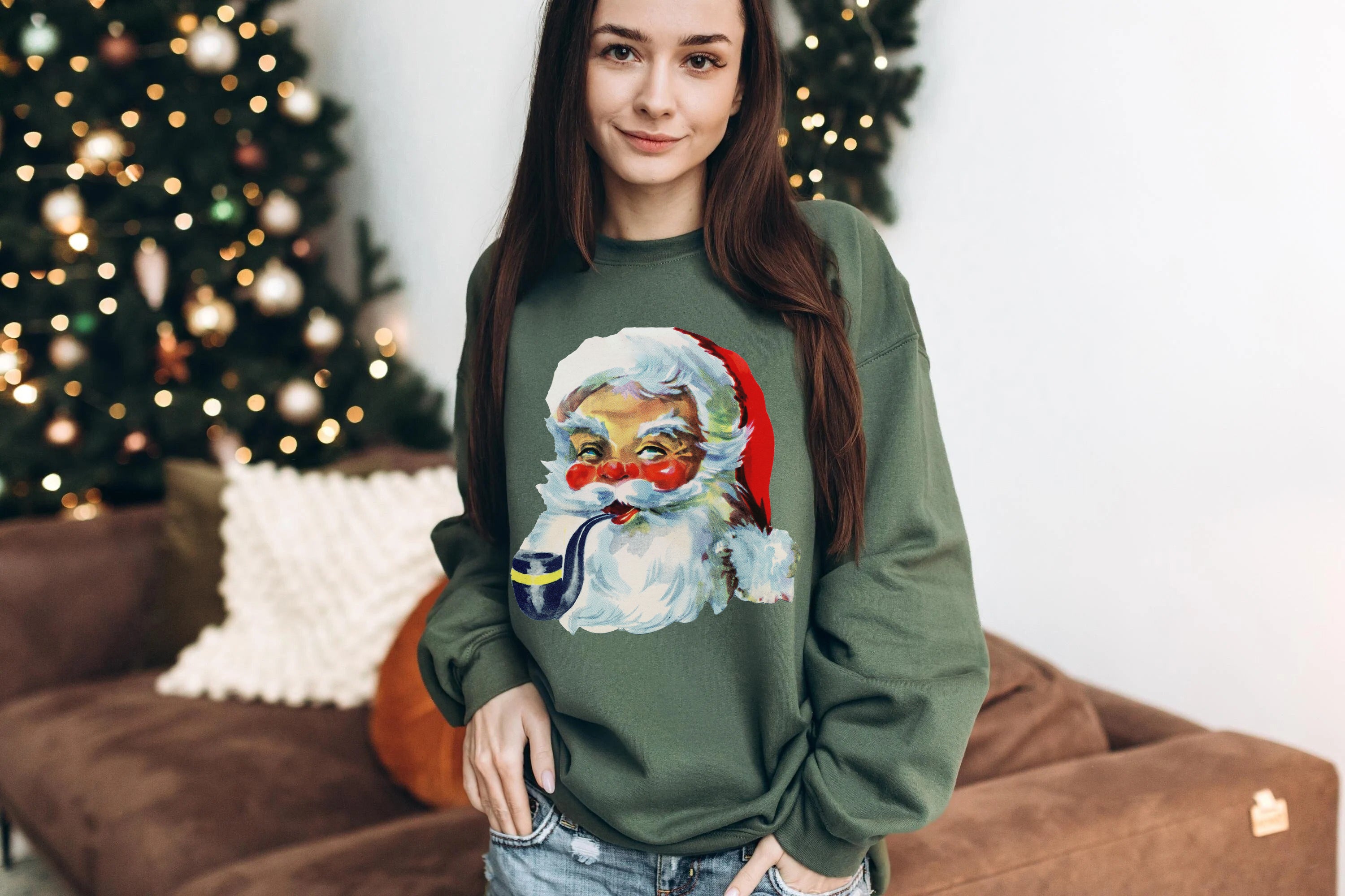 Retro Graphic Smoking Santa Christmas Sweatshirt,Vintage Sweatshirt Christmas, Christmas Shirt,Christmas Sweatshirt,Christmas Gift , Fall shirts, Family Christmas Shirts, Vintage Style Shirt