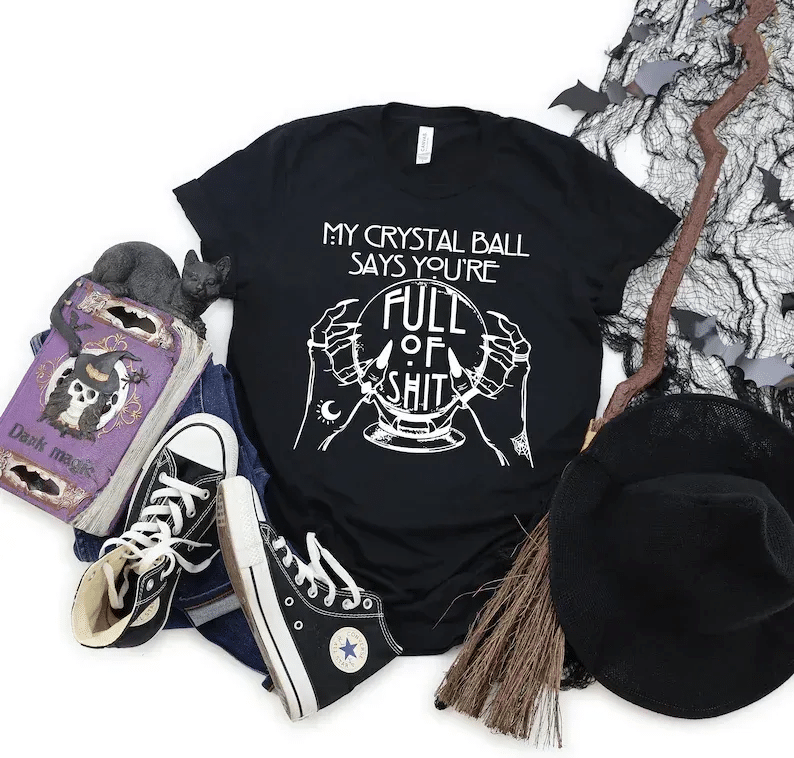 Shopspost Style Fortune Teller Shirt,Crystal Ball Shirt,Full Of Shit Shirt,Mystical Hand Shirt,Witch Shirt, Goth Shirt,Halloween Gift Shirt